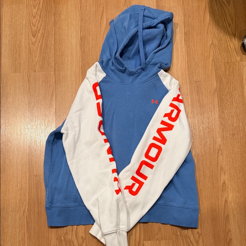 Under Armour Blue and White Hoodie with Red Accents